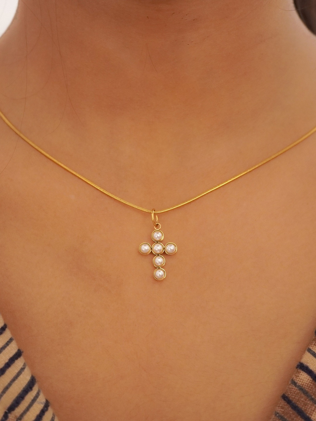 INTERSTELLAR Women Gold-Plated Holy Jesus Pearls Studded Stainless Steel Pendant