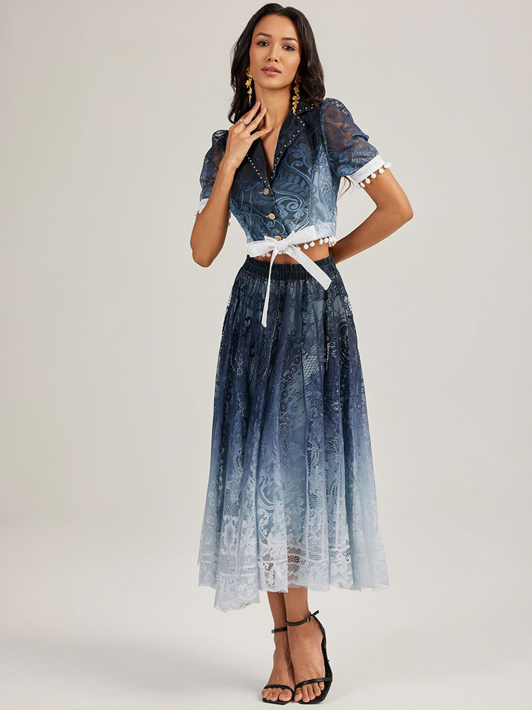 JC Collection Printed Lapel Collar Top & Skirt