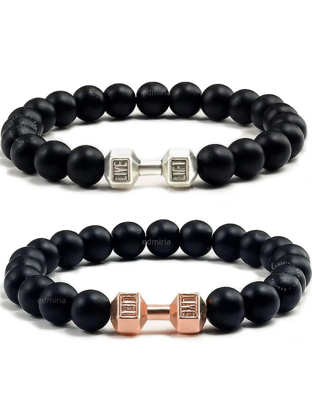 EDMIRIA Unisex Pack Of 2 Black Couple Wood Matching Elasticated Bracelet
