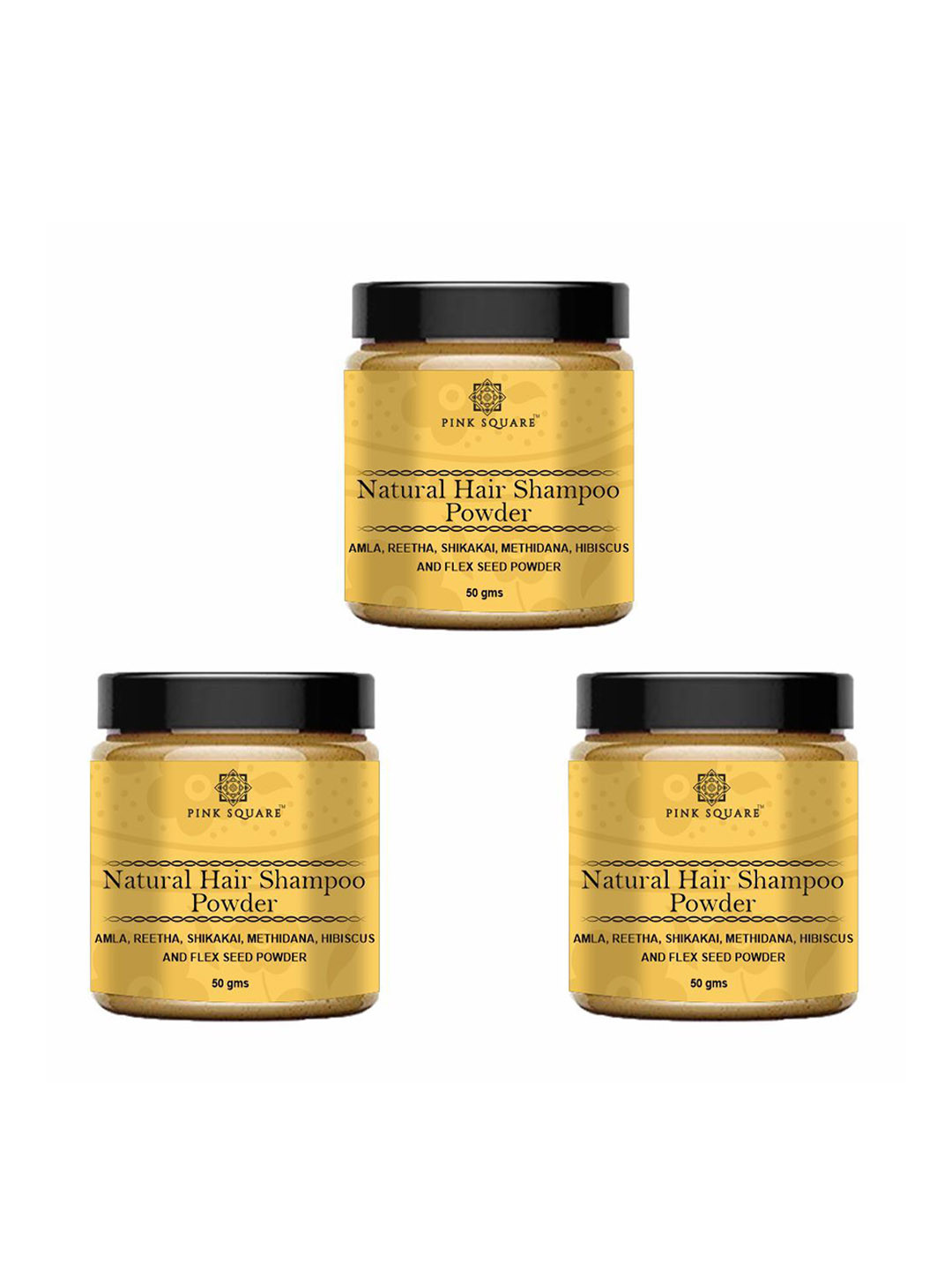 Pink Square Set Of 3 Herbal Dry Shampoo Powder With Amla - 50 g Each