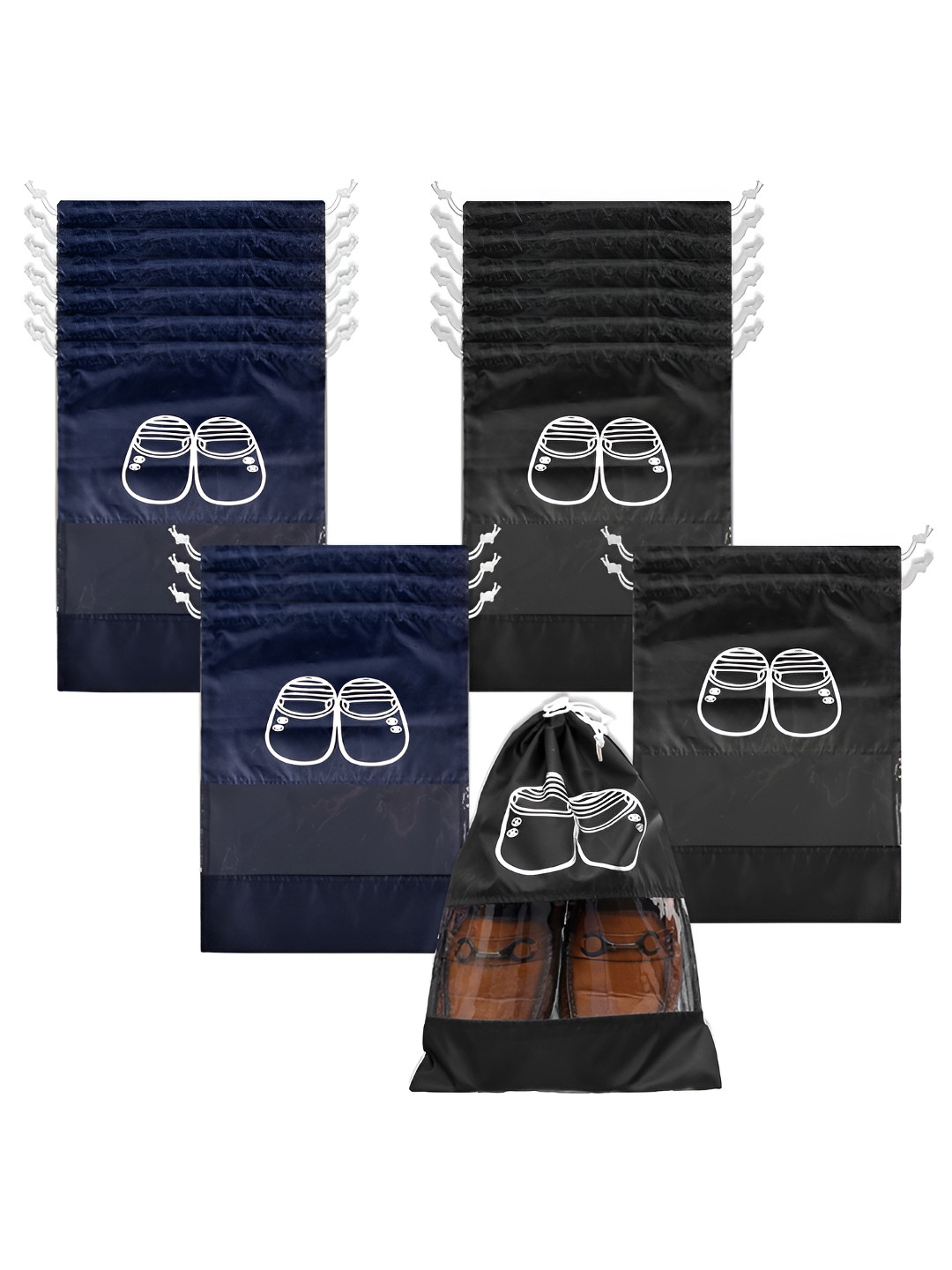 Aura Black & White 18 Pieces Printed Shoes Organisers
