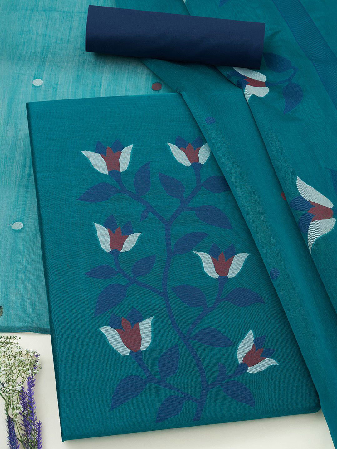 Soch Unstitched Floral Woven Design Chanderi Cotton Dress Material