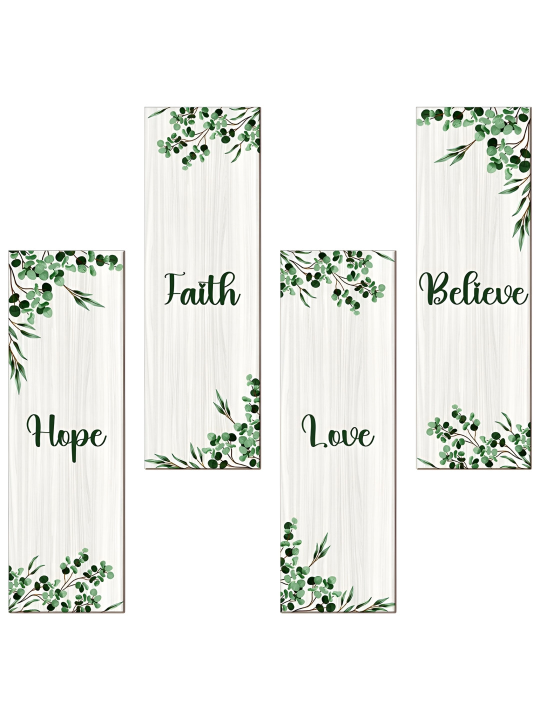 SEHAZ ARTWORKS Off White & Green 4 Pieces Printed Wall Hangings