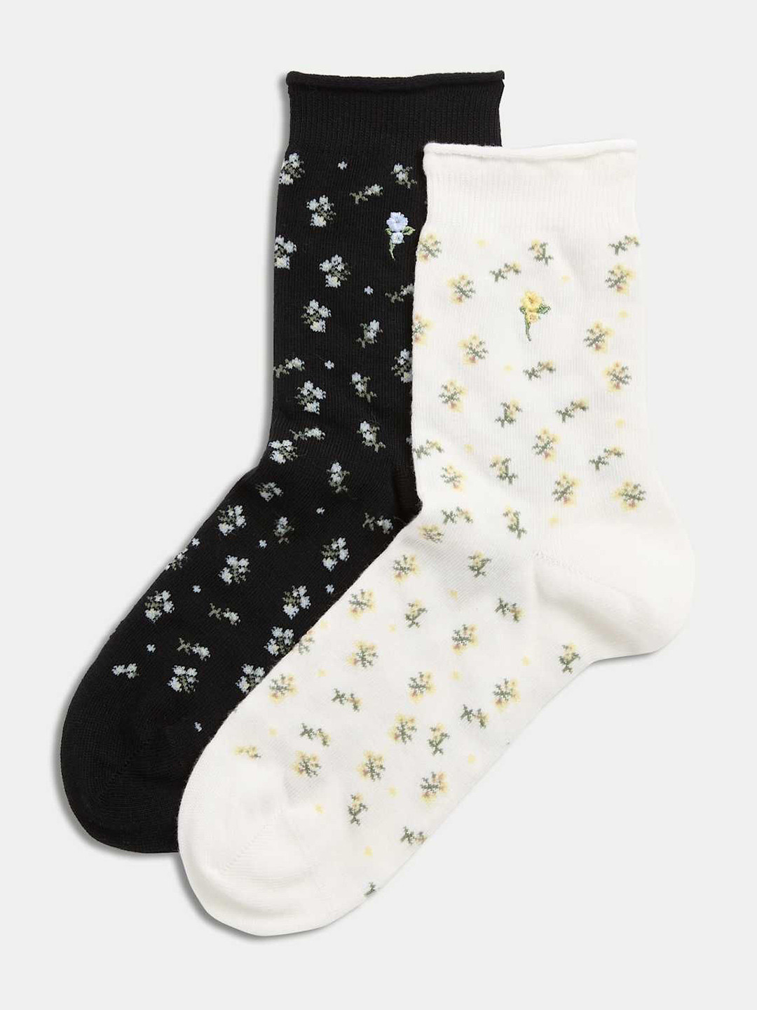 Marks & Spencer Women Pack Of 2 Floral Patterned Crew-Length Socks