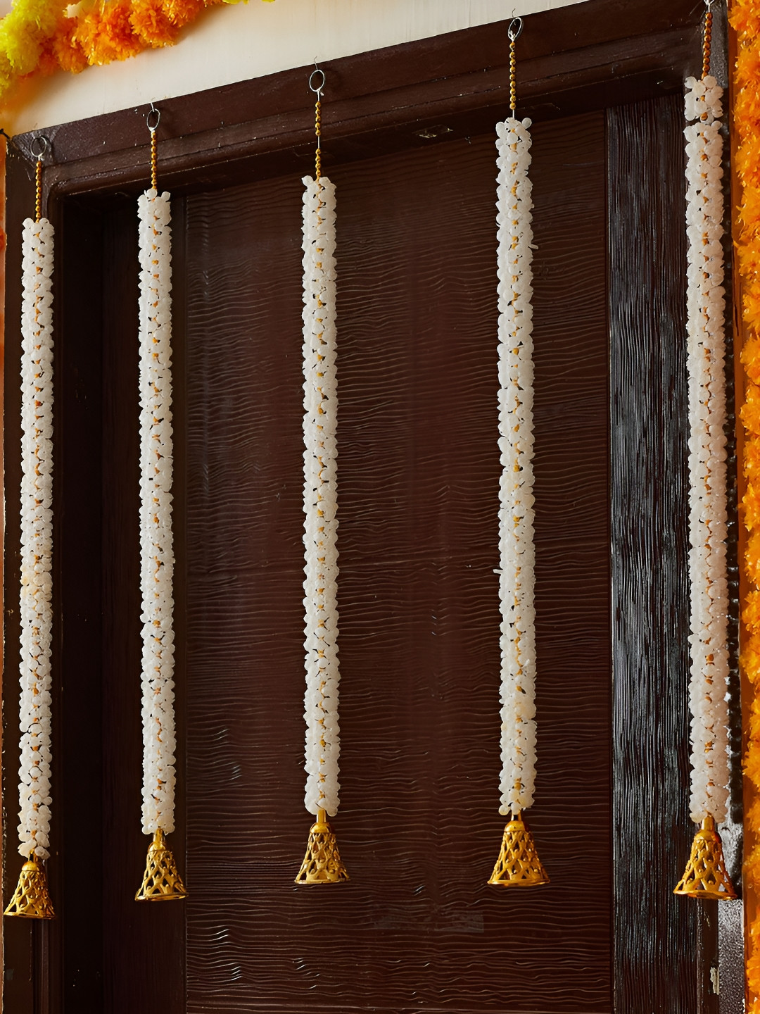 TIED RIBBONS White 5 Pieces Artificial Mogra Hanging Garlands