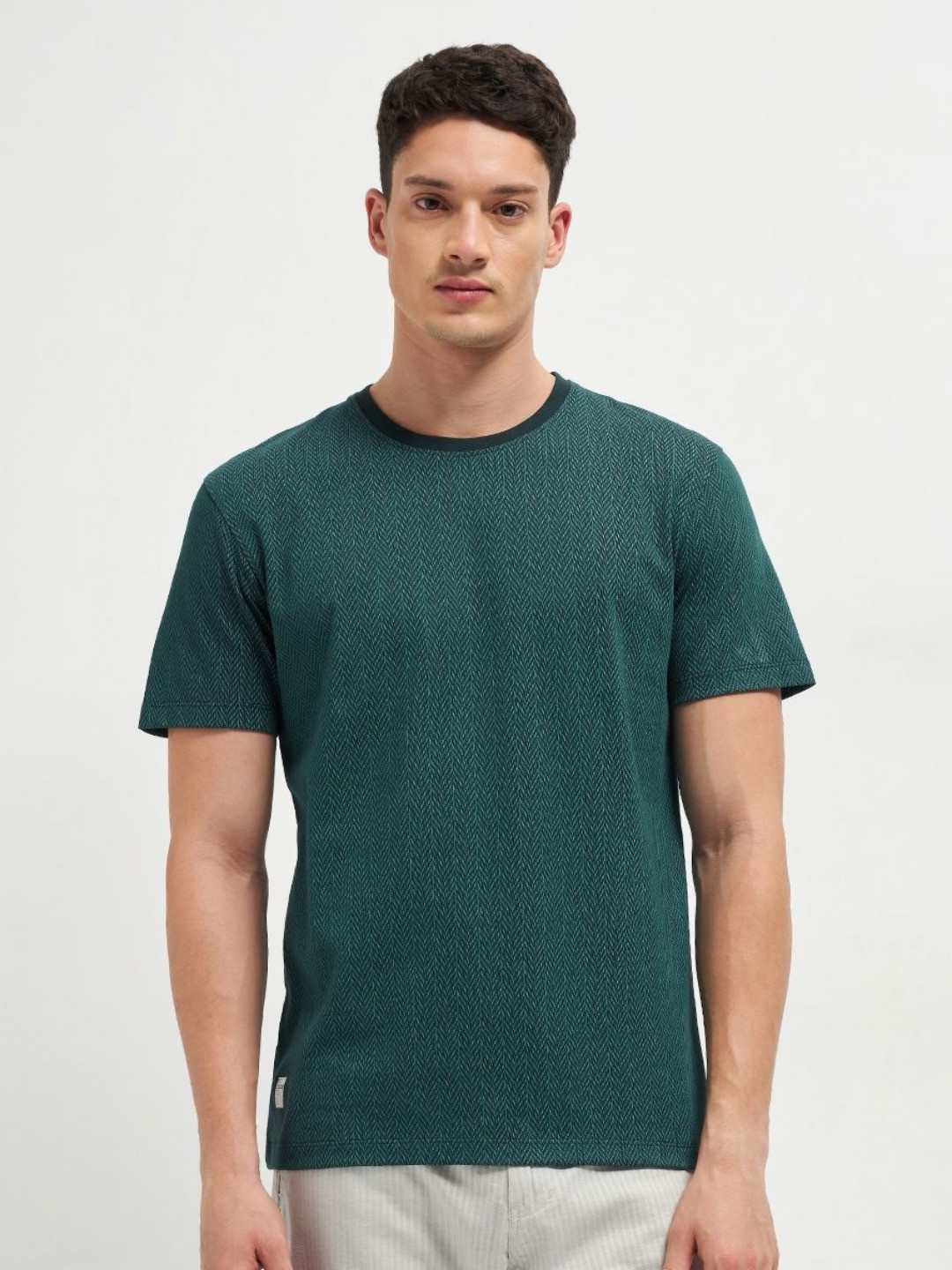 OTTO Men Self Design Round Neck Cotton Relaxed Fit T-shirt
