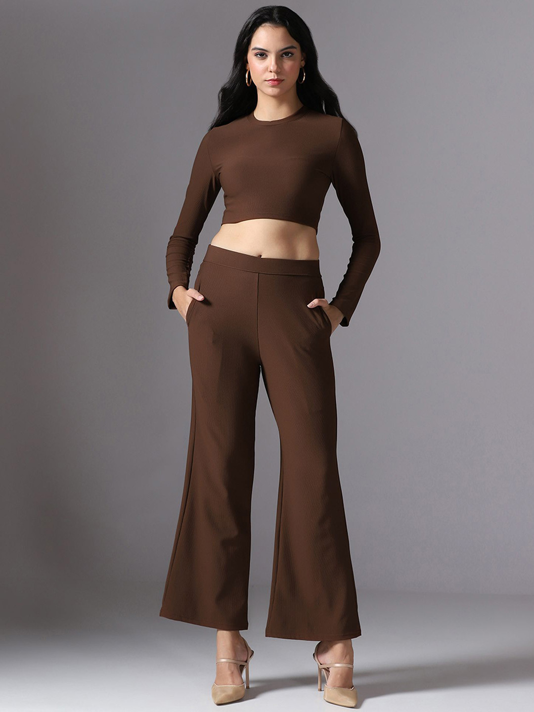 Selvia Edge Urban Luxe Round-Neck Cropped Top With Wide-Leg Trouser Co-Ords