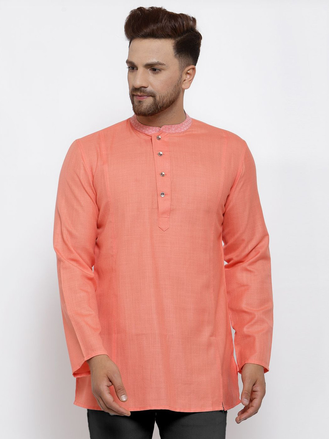 ARCHATTIRE Men Band Collar Cotton Short Kurta