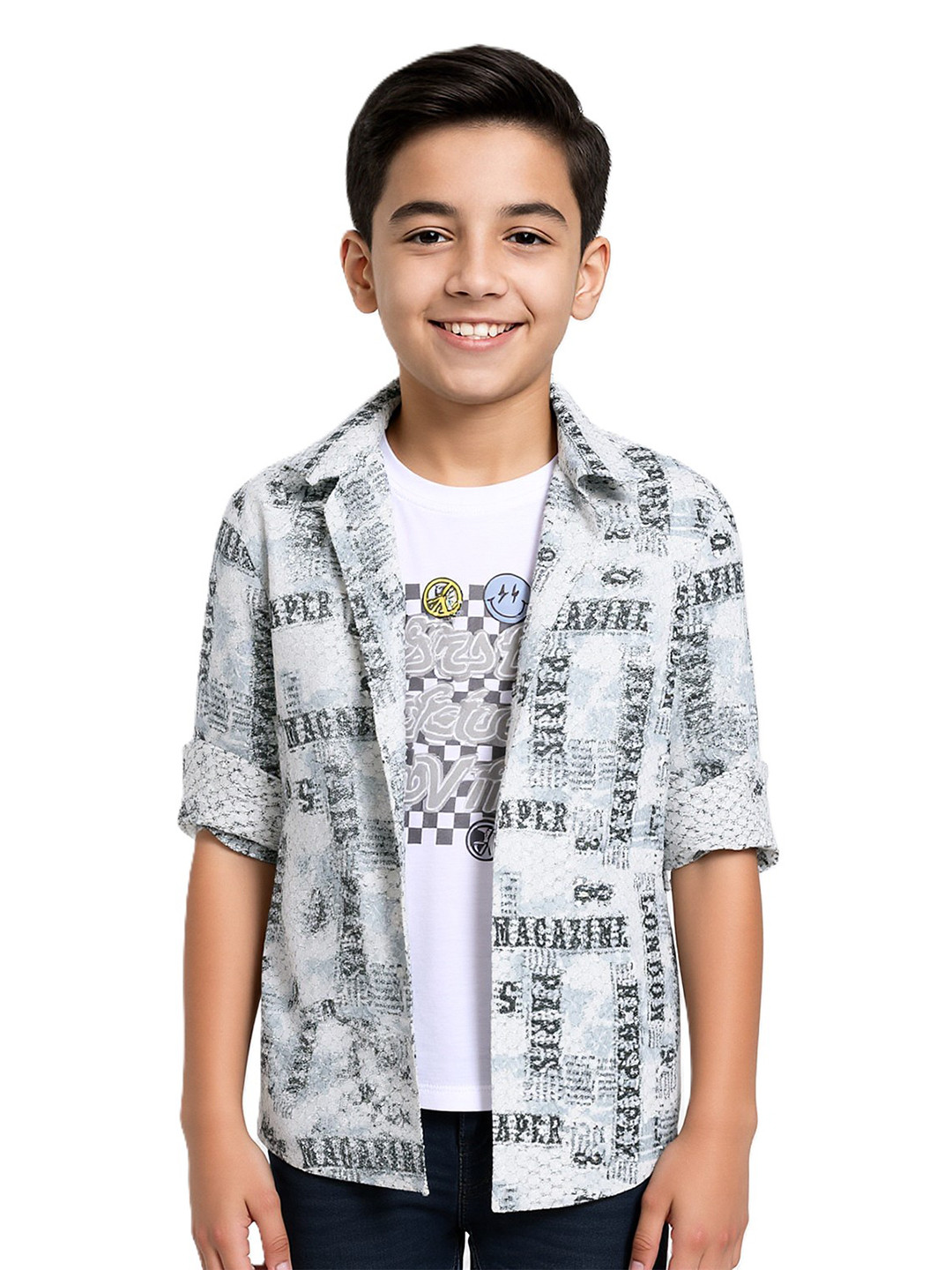 CHARCHIT Boys Comfort Typography Printed Semi Sheer Casual Shirt with T-shirt
