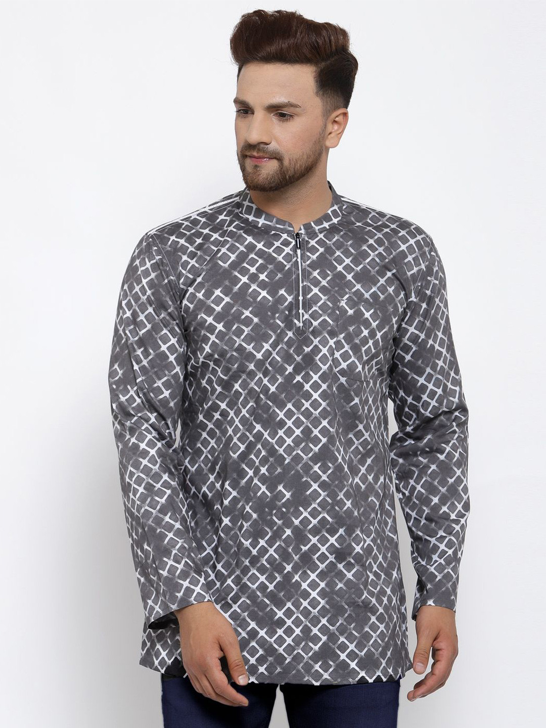 ARCHATTIRE Men Abstract Printed Cotton Short Kurtas
