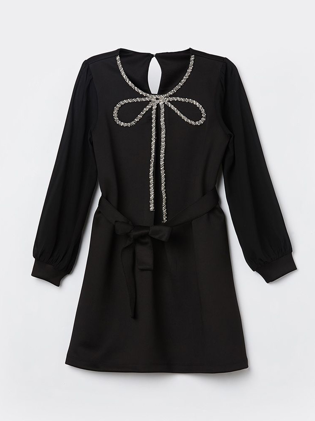 Fame Forever by Lifestyle Girls Embellished Puff Sleeves Belted Detail A-Line Mini Dress
