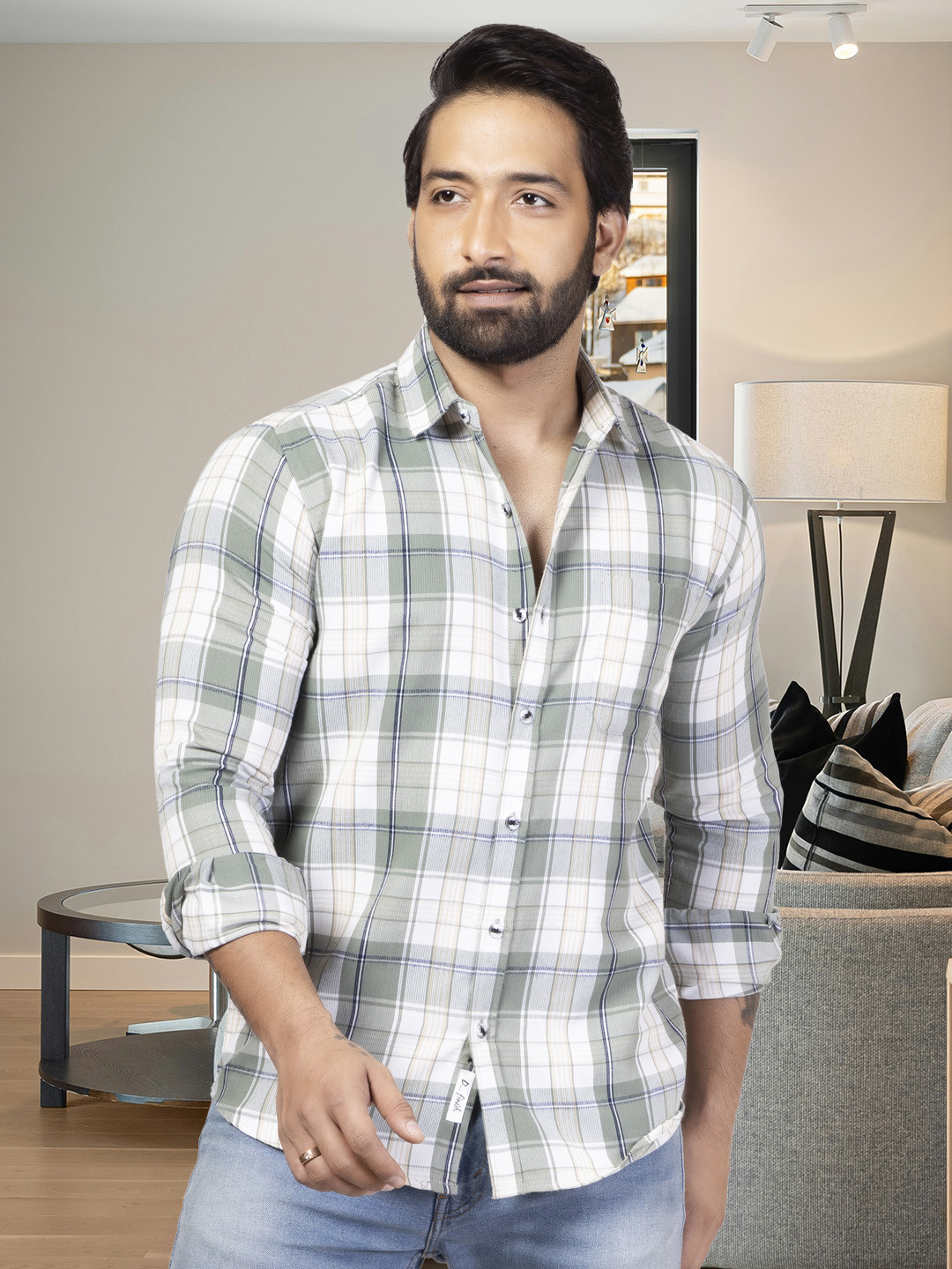 D Finish Smart Tartan Checked Corduroy Shirt