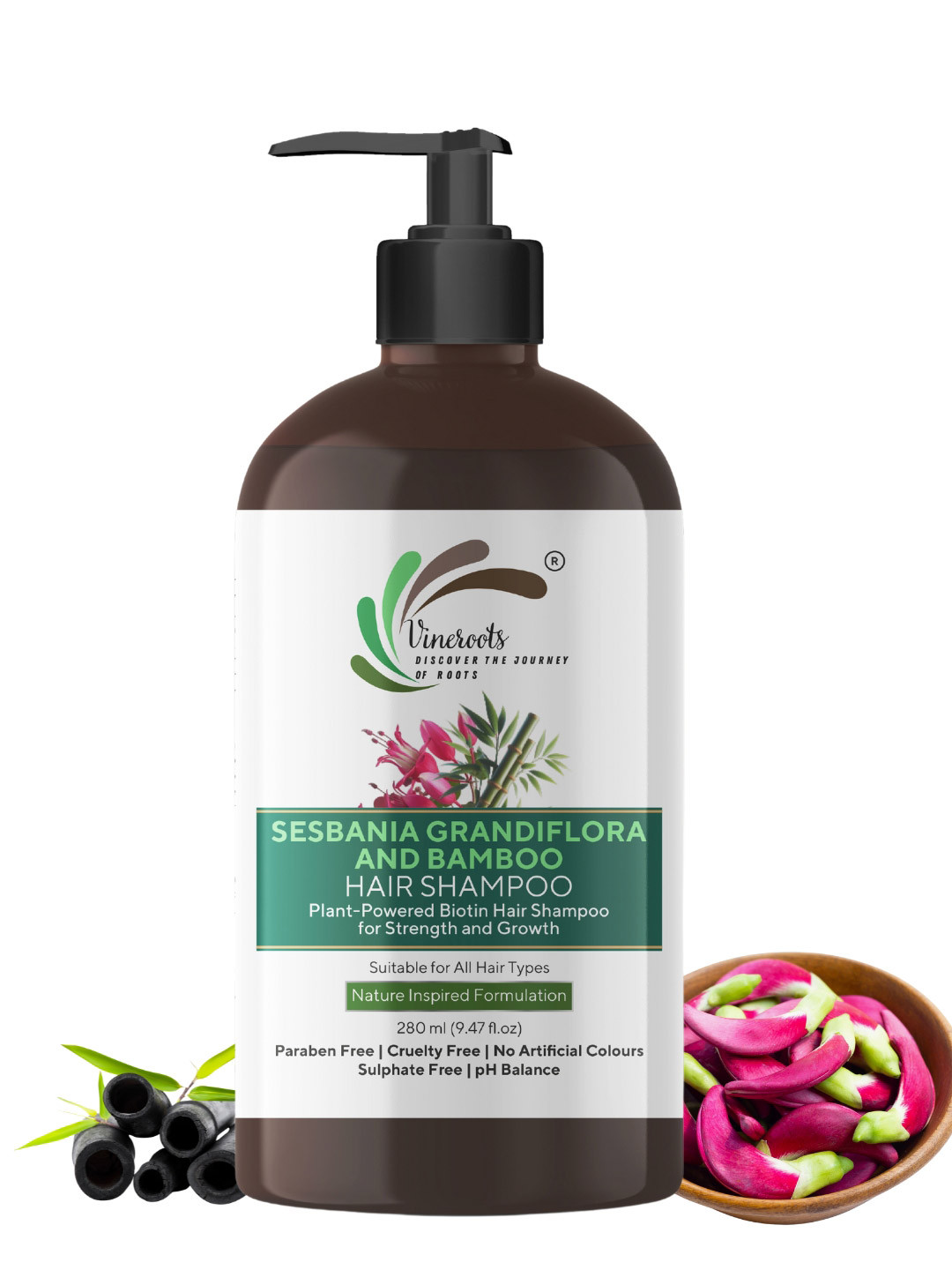 Vineroots Biotin Shampoo With Bamboo & Sesbania For Hair Growth - 280 ml