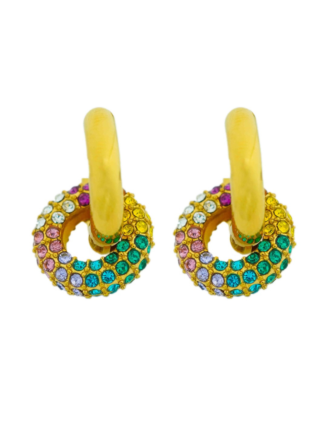 INTERSTELLAR Women Gold-Plated Stainless Steel Circular Artificial Stones Hoop Earrings