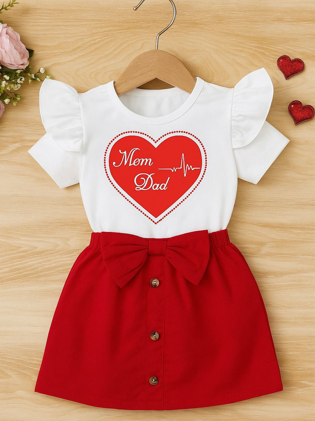 JIM FASHION Girls Printed Short Sleeves Pure Cotton T-shirt With Skirt