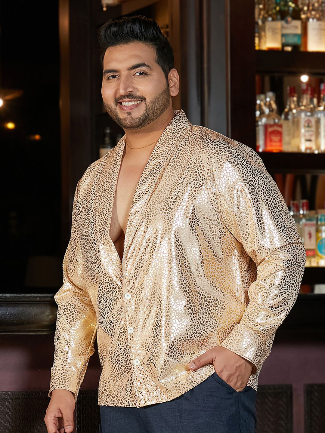 Instafab Plus Size Comfort Micro Ditsy Printed Shawl Collar Relaxed Fit Shirt