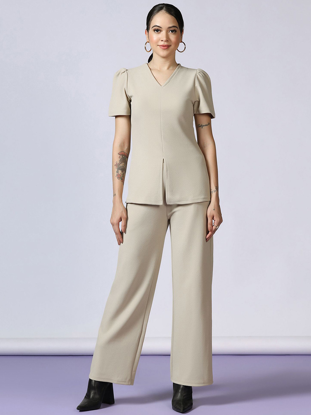 Selvia Edge V-Neck Top With Trousers Co-Ords