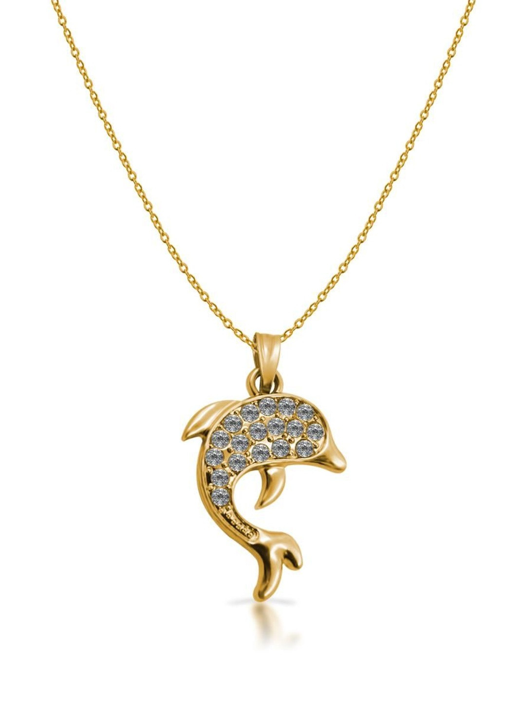 Utkarsh Gold-Plated Dolphin Cubic Zirconia Locket with Chain