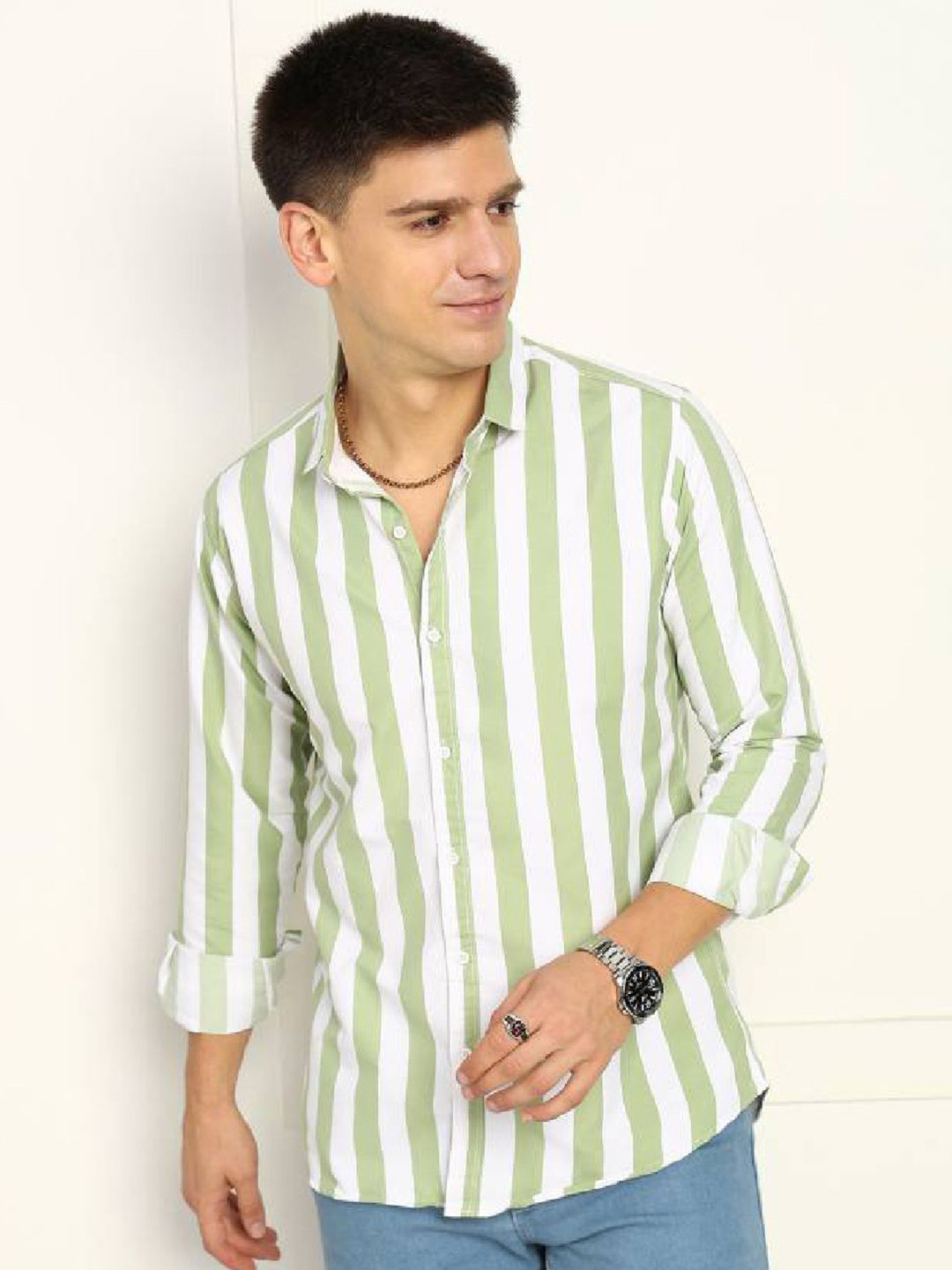Bought First Vertical Striped Classic Cotton Shirt