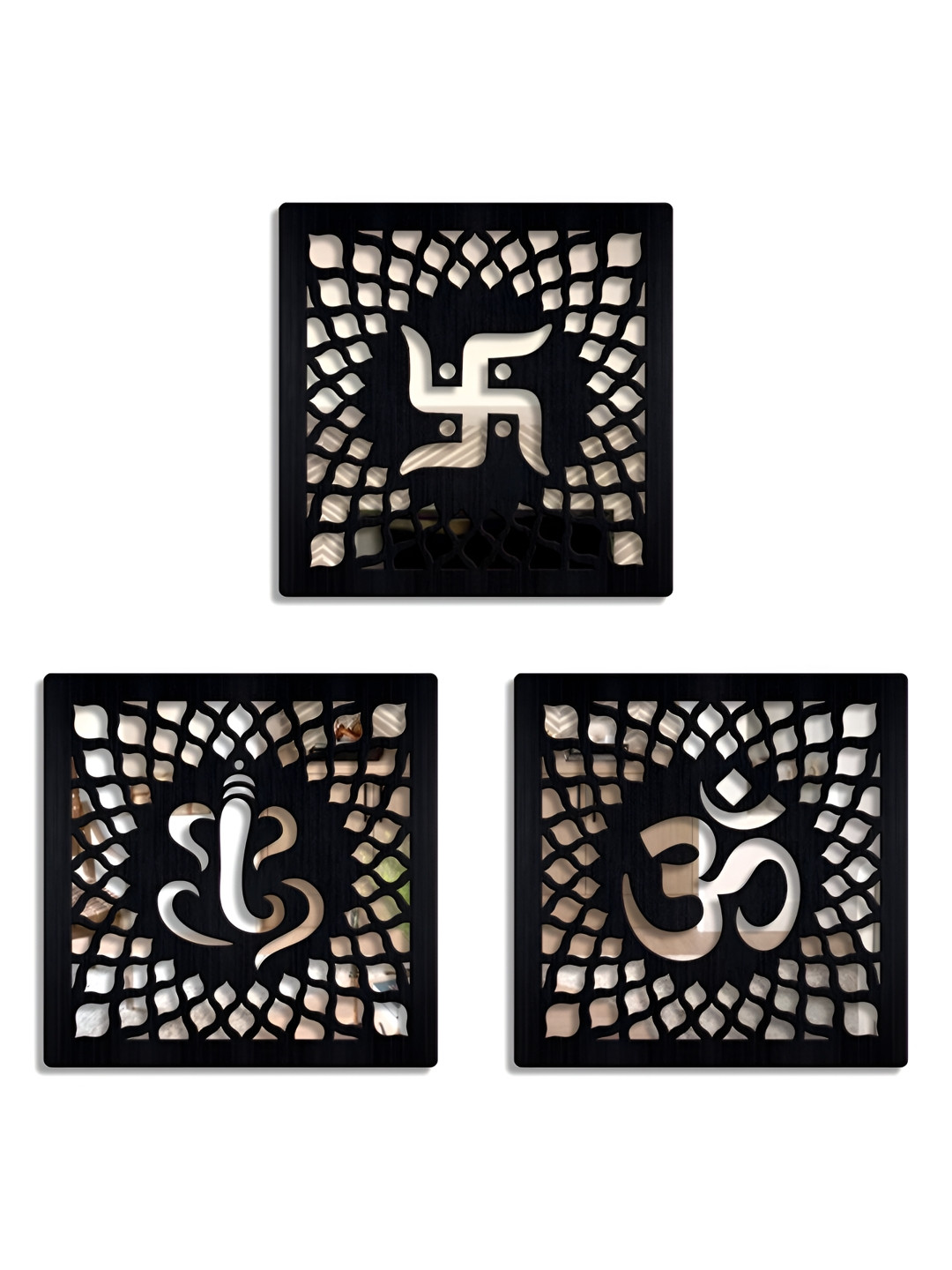SEHAZ ARTWORKS 3 Pieces Black Textured Wooden Wall Decors