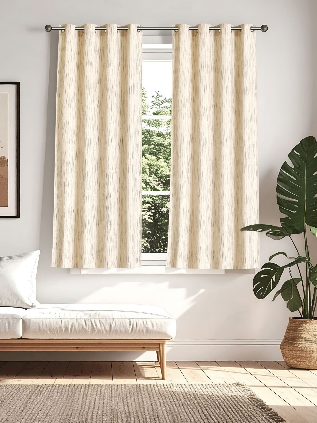 Home Centre Ashley Off White 2 Pieces Embroidered Cotton Room Darkening Window Curtains
