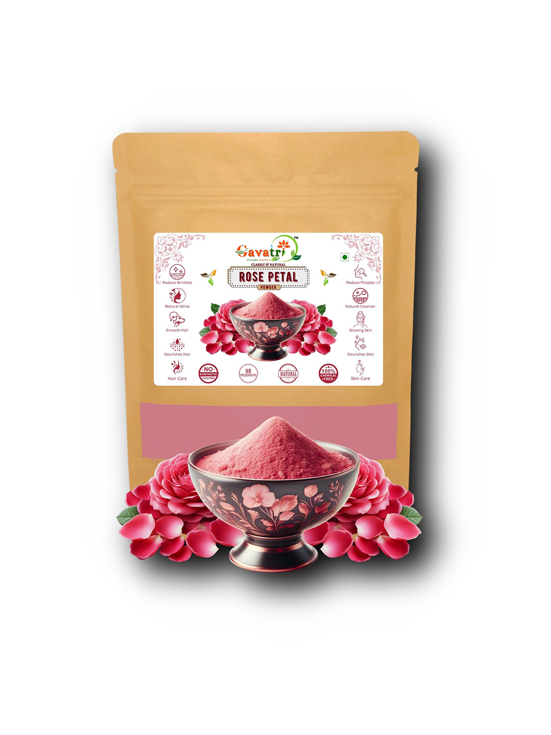Gavatri Natural Rose Petal Powder For Face & Skin & Hair Care - 500 g