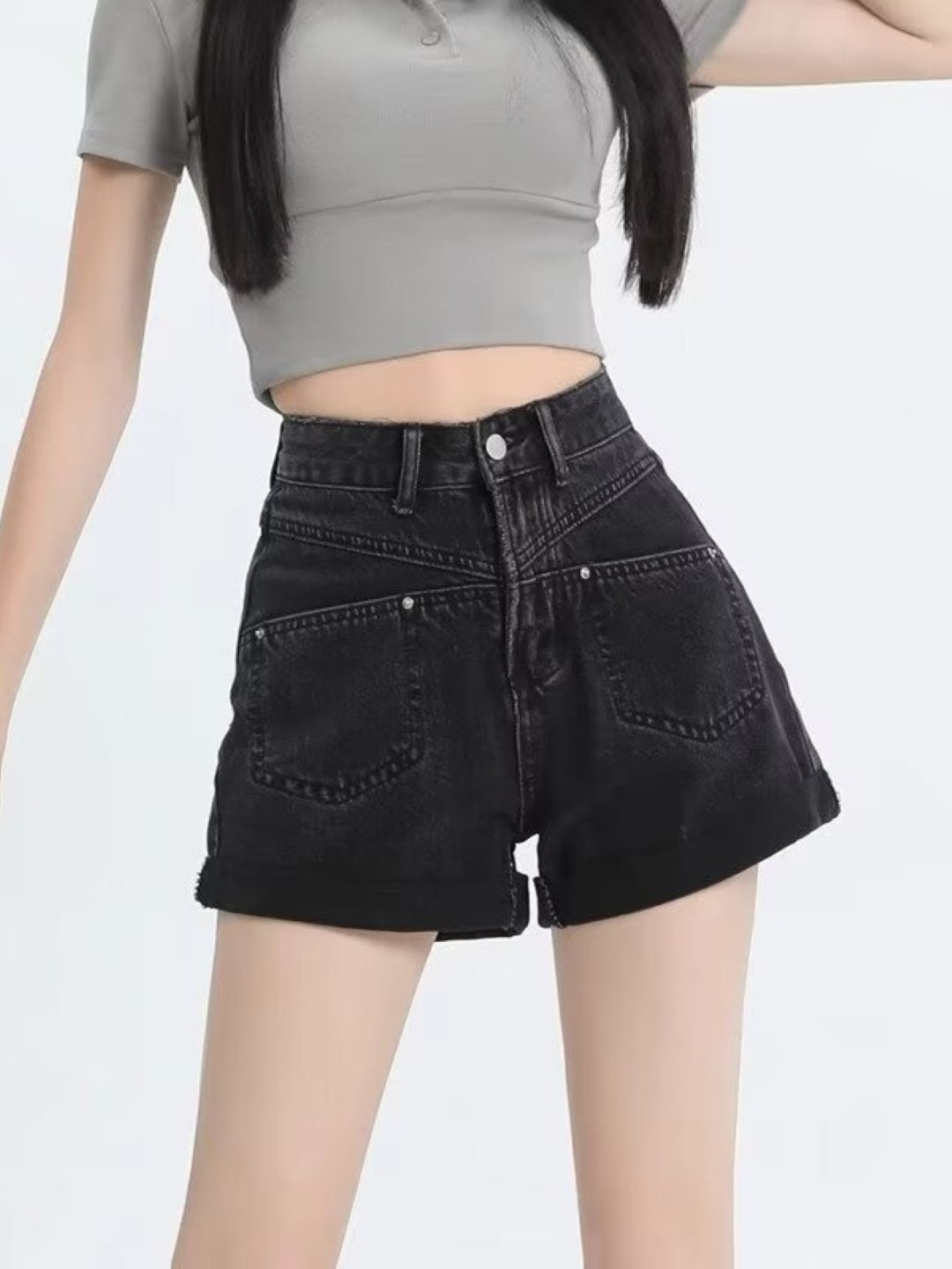 StyleCast Women High-Rise Black Denim Shorts