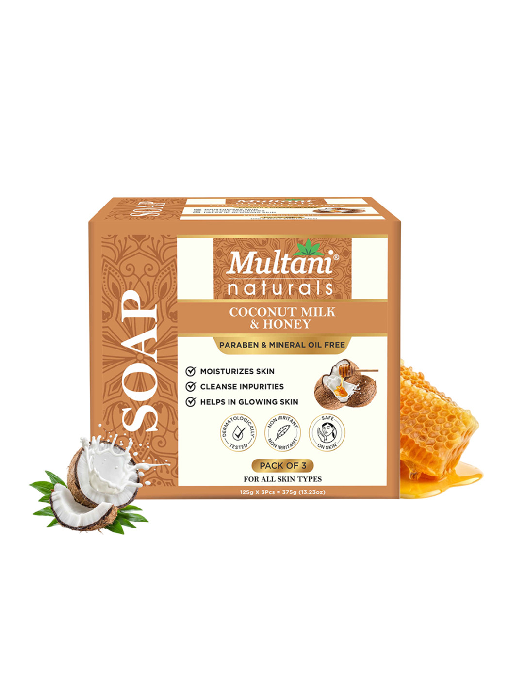 Multani Set Of 3 Coconut Milk & Honey Soap- 125 g Each