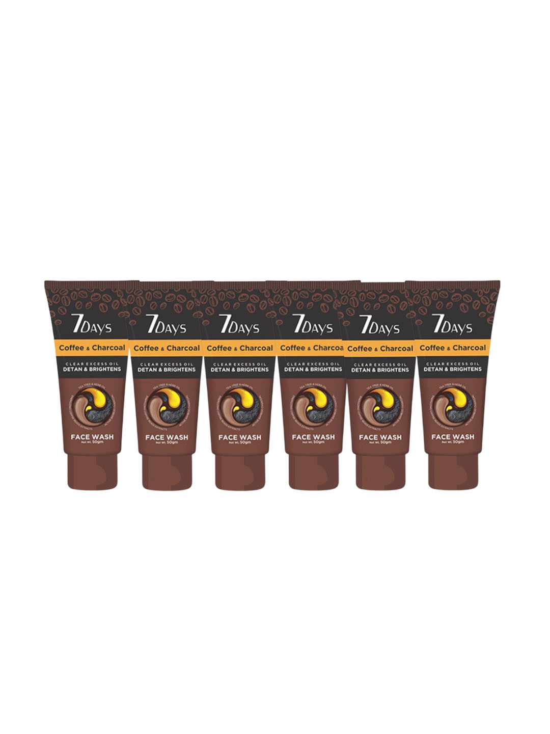 KISRA Set Of 6 7Days Coffee & Charcoal Face Wash - 50 g Each
