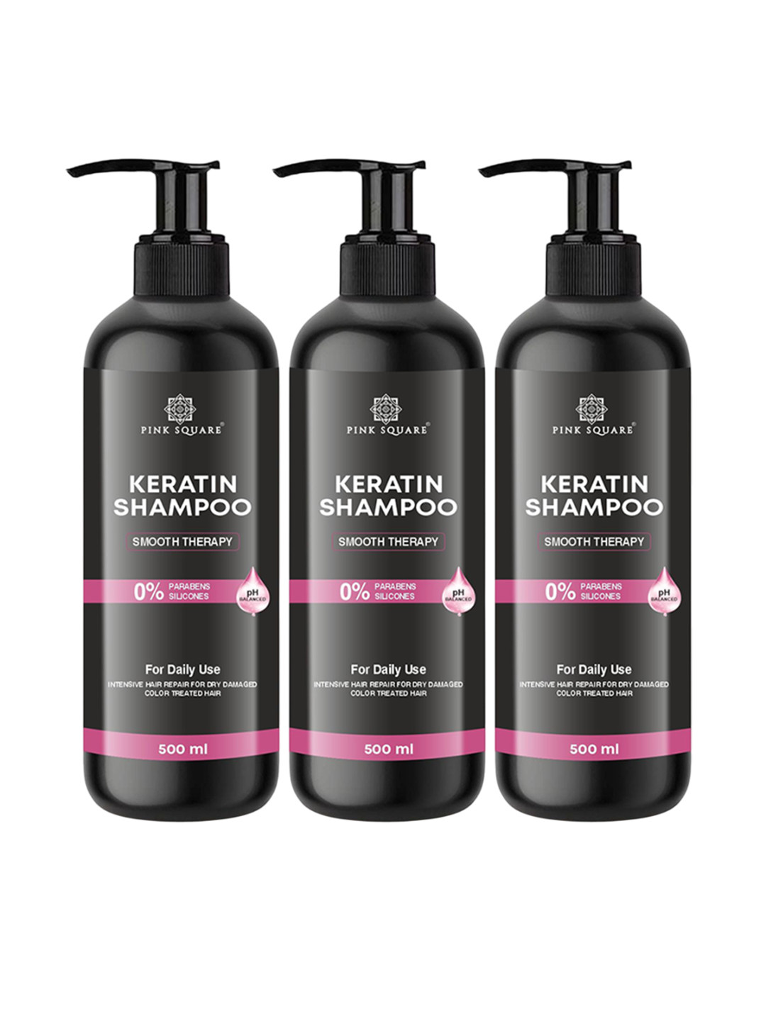 Pink Square Set Of 3 Keratin Hair Shampoo 500 ml Each