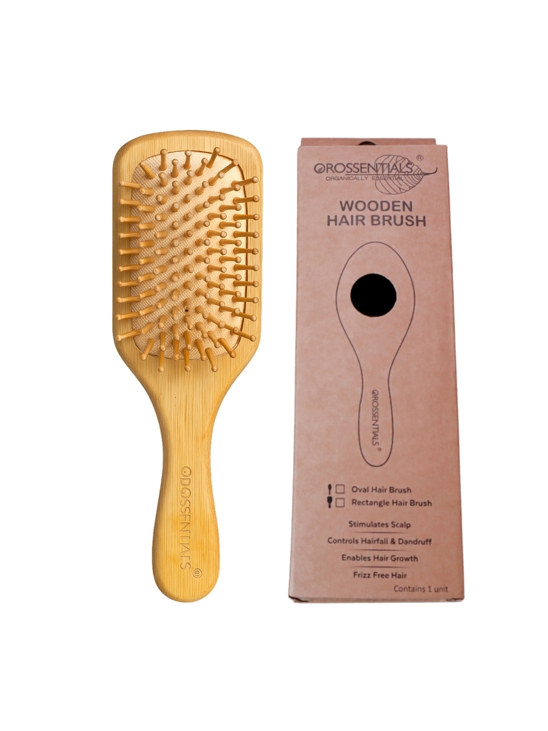 OROSSENTIALS Rectangle Wooden Small Paddle Hair Brush - Beige