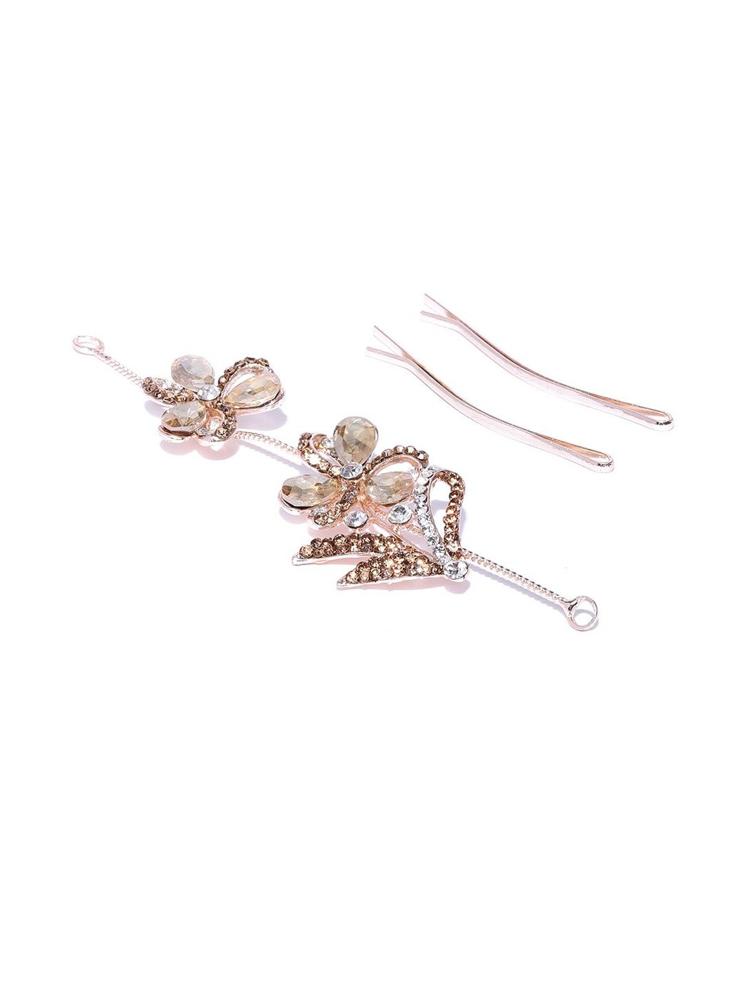 Anxvi Women Rose Gold Plated Flower Leaf Design Hair Beaded Tiara