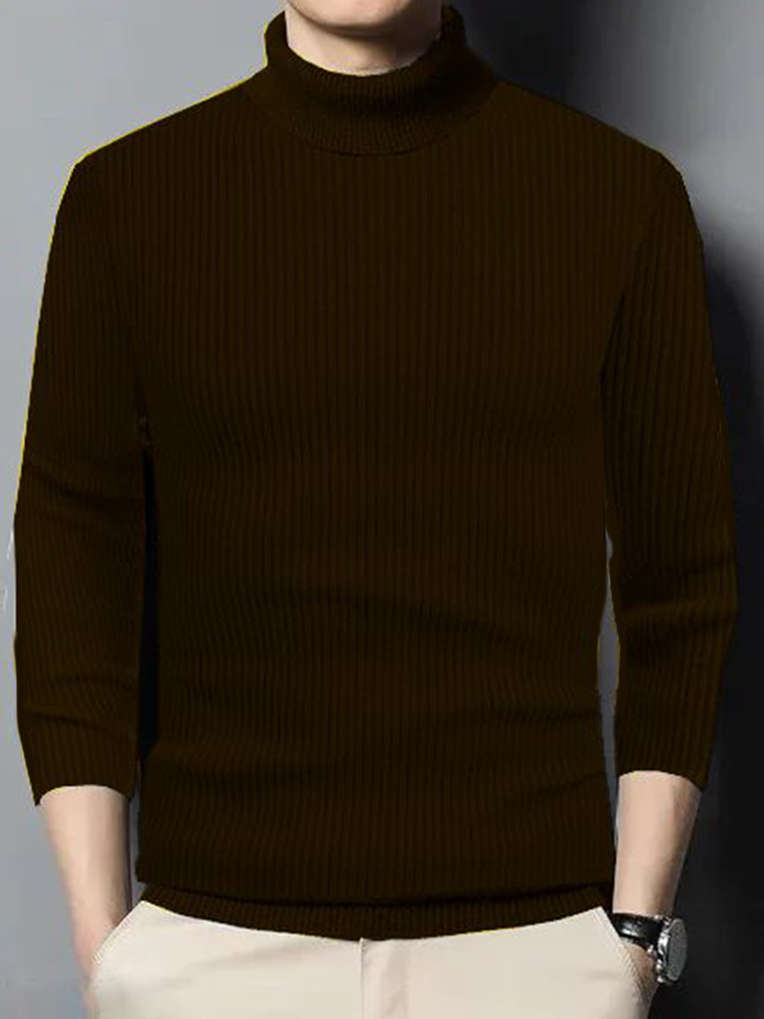 fashlook Men Ribbed High Neck Sweatshirt