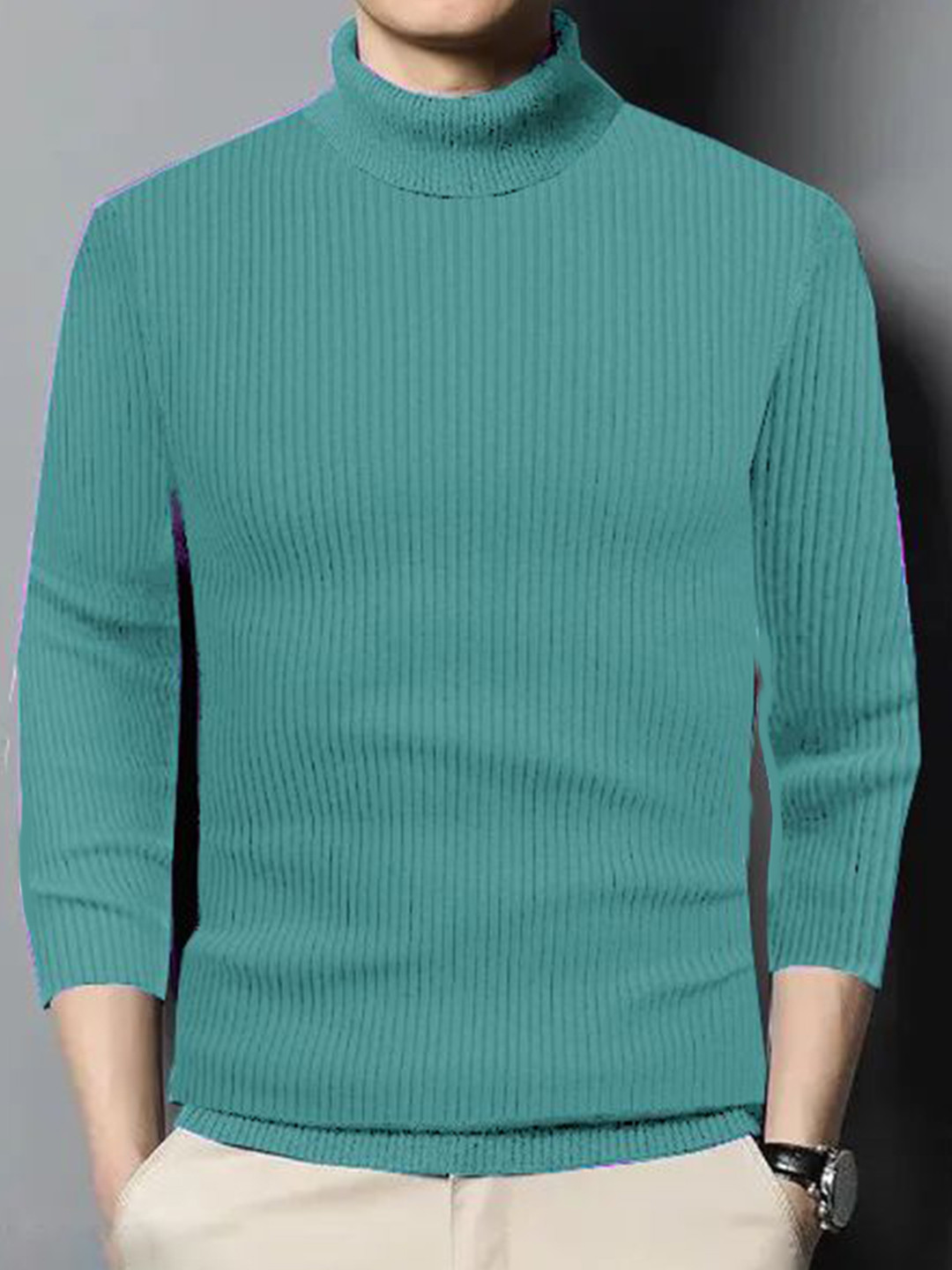 fashlook Men High Neck Striped Full Sleeves Sweatshirt
