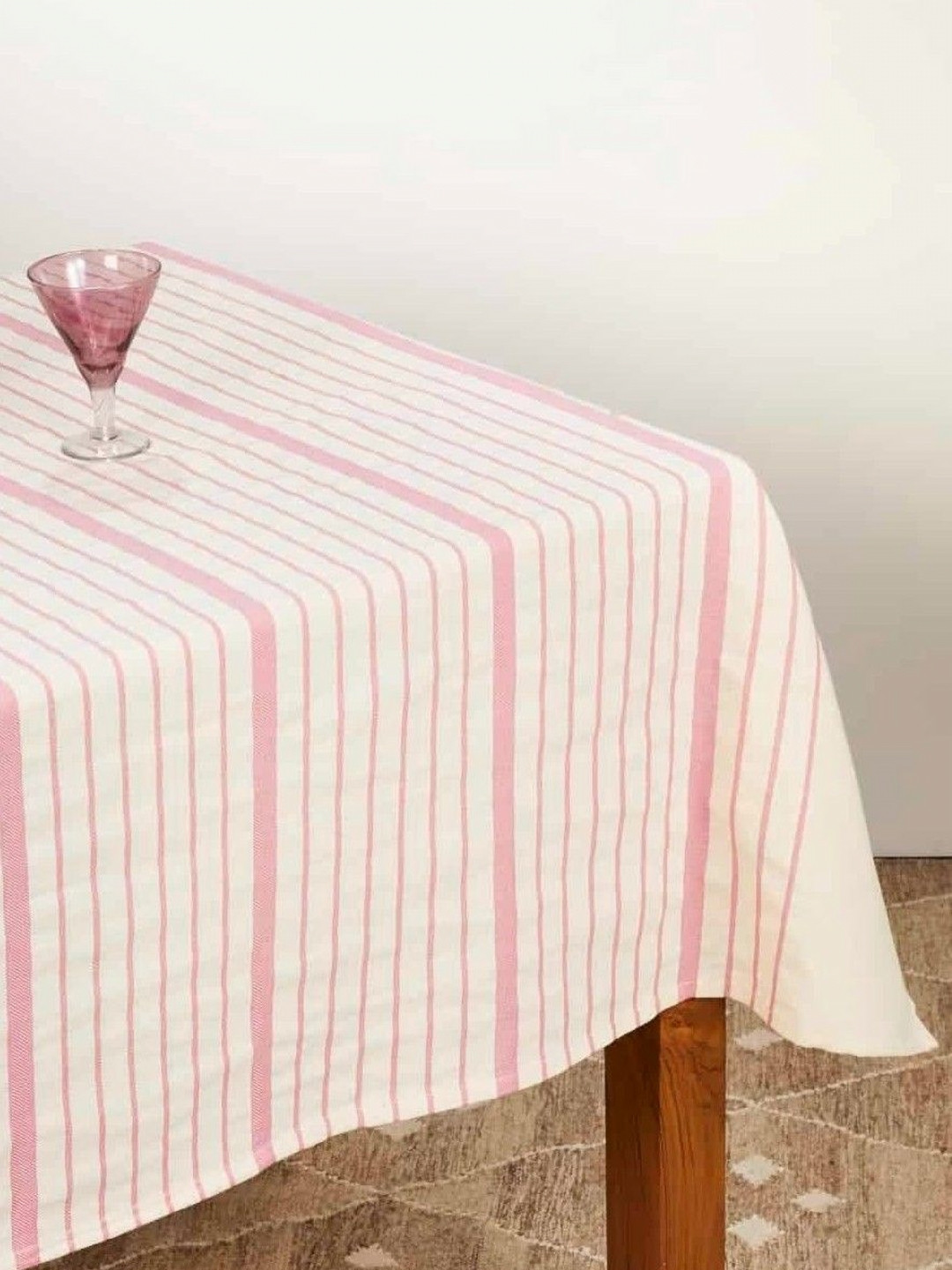 FREEDOM TREE Pink Striped 6-Seater Pure Cotton Table Cover