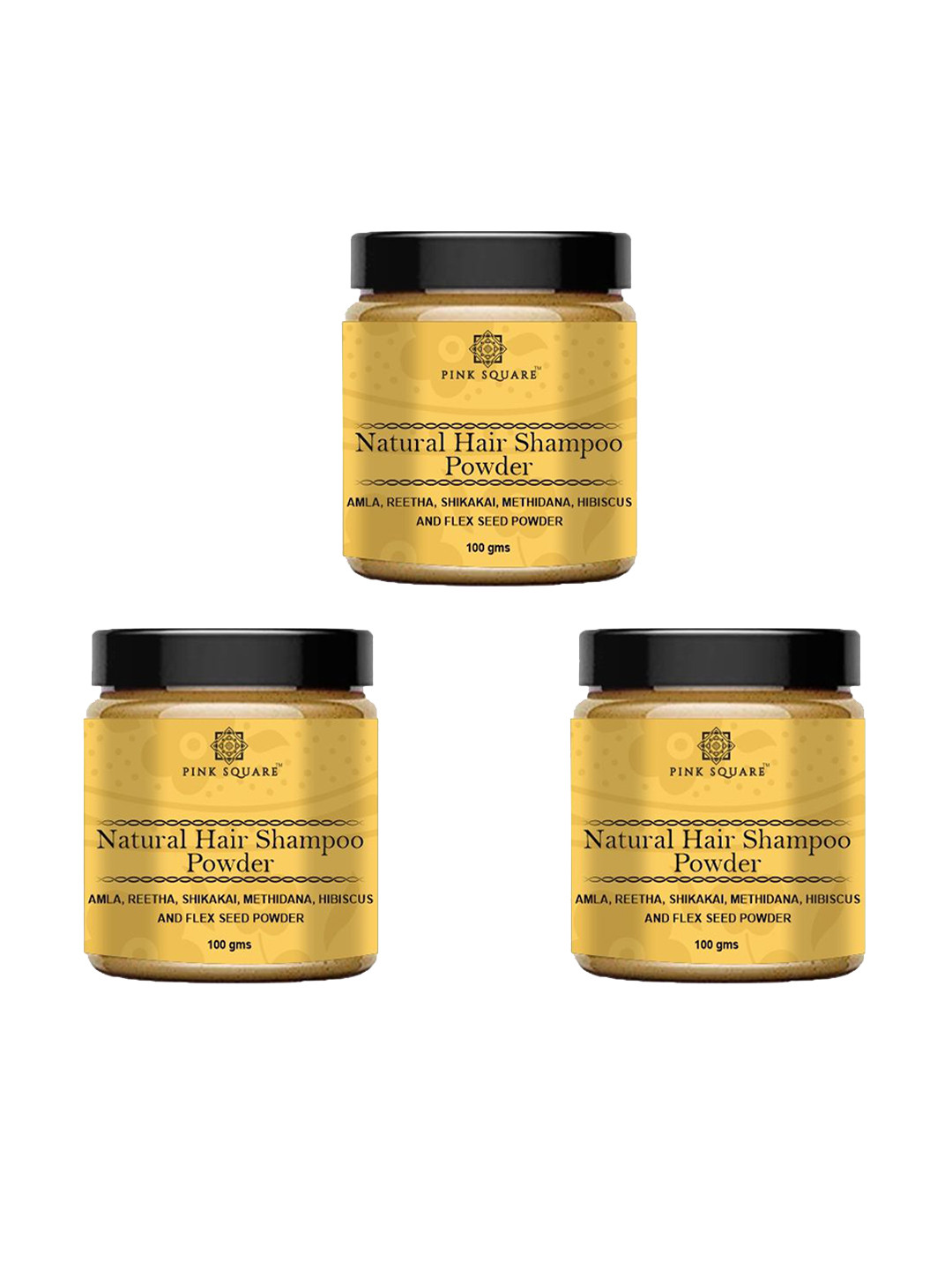 Pink Square Set Of 3 Natural Hair Shampoo Powder For Hairfall & Dandruff - 100 g Each