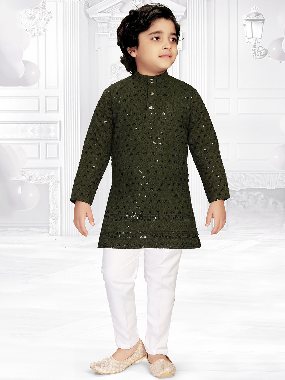 INZORA Boys Ethnic Motifs Embroidered Sequinned Kurta With Pyjamas