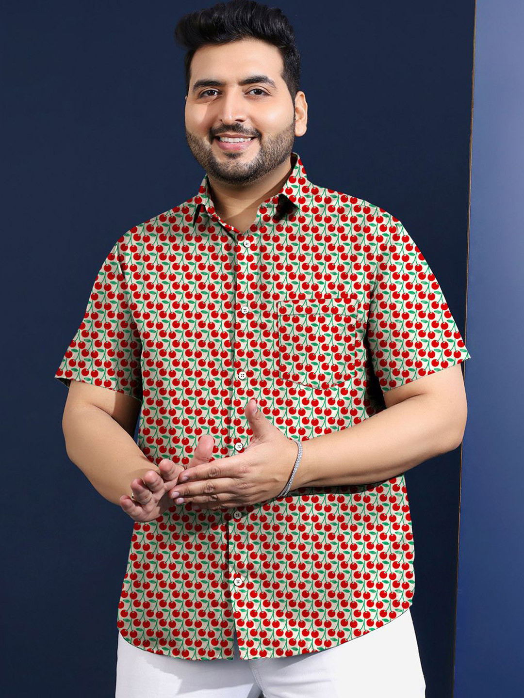 bigbanana Plus Size Cherry Printed Cotton Casual Shirt