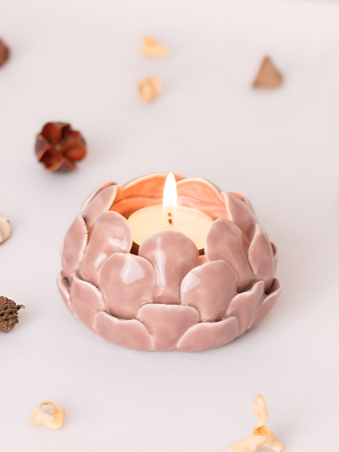 haus & kinder Pink Artichoke Tea light Ceramic Candle Holder