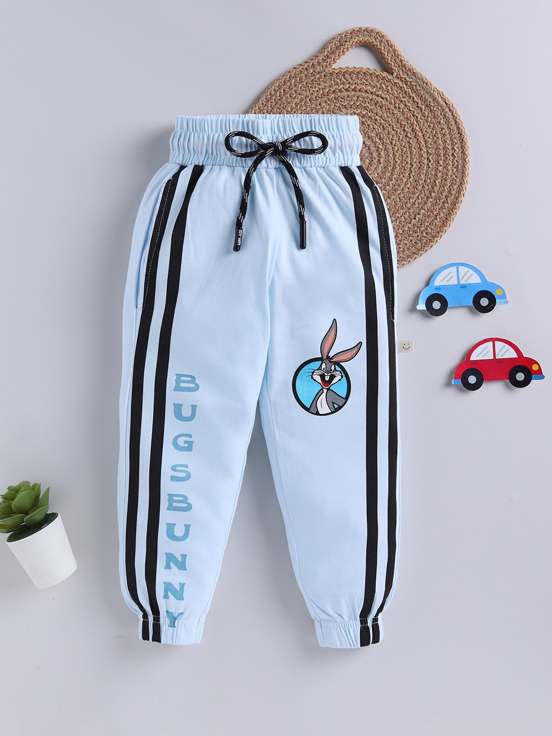 Happy Faces Girls Striped Looney Tunes Printed Cotton Joggers