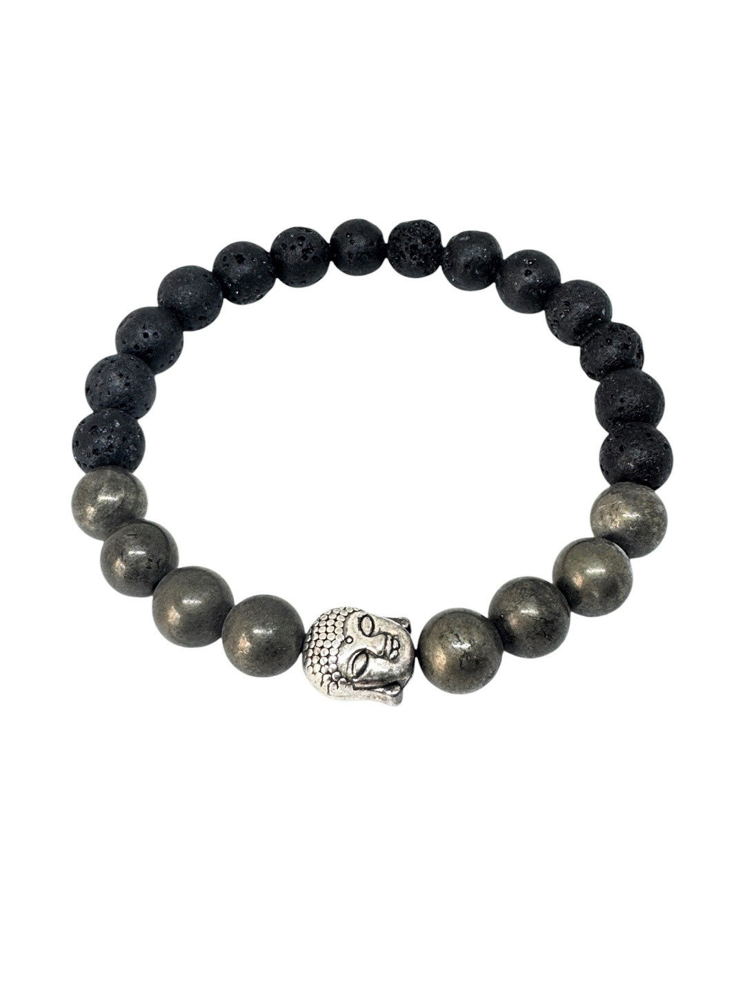 Gems Guru Unisex Grey Melange Natural Lava Buddha Pyrite Artificial Beads Slip-On Bracelet