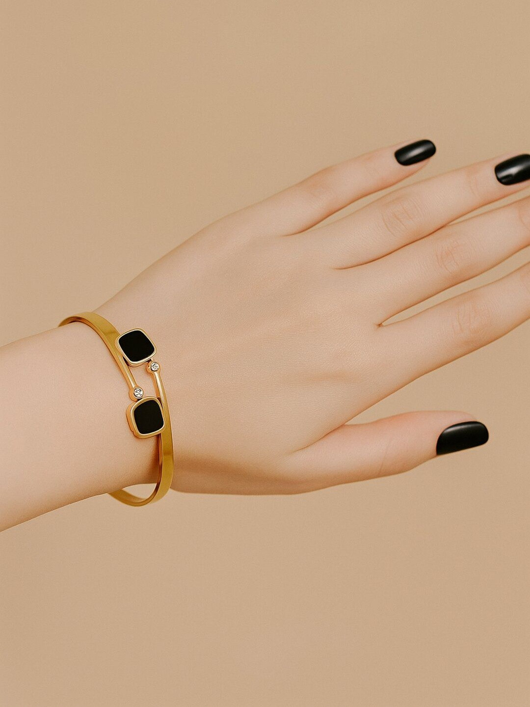 Haute Handles Gold-Plated Artificial Stones Studded Anti-Tarnish Enamelled Cuff Bracelet