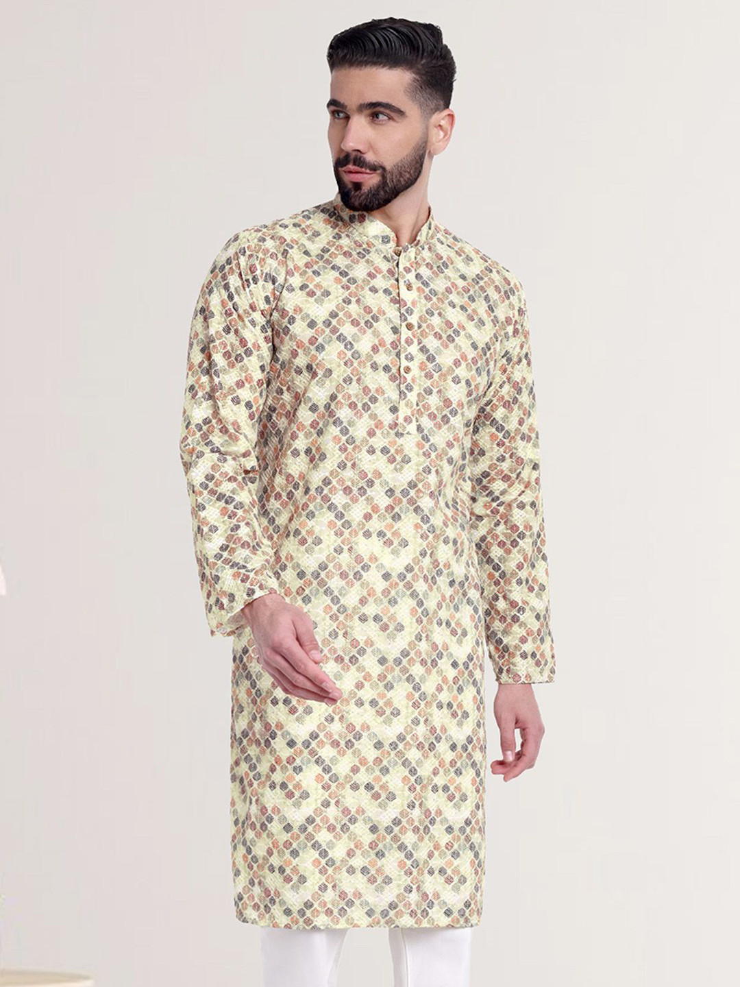 Excent Men Woven Design Embroidered Festive Straight Kurta