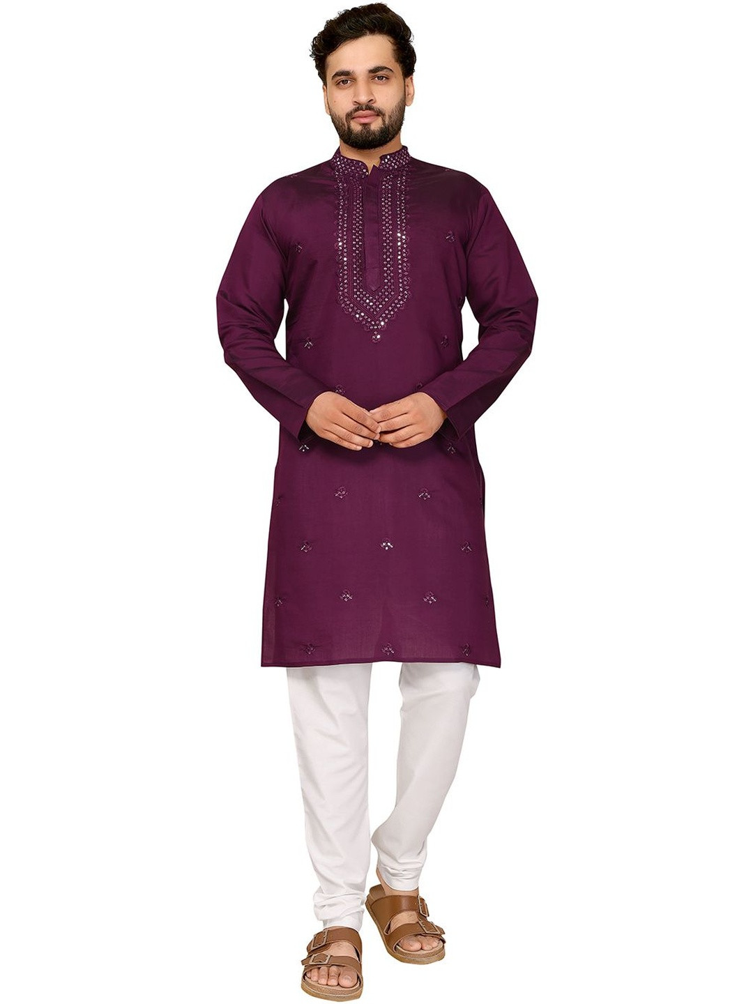 Moda Rapido Men Sequein & Embroidered Cotton Silk Kurta