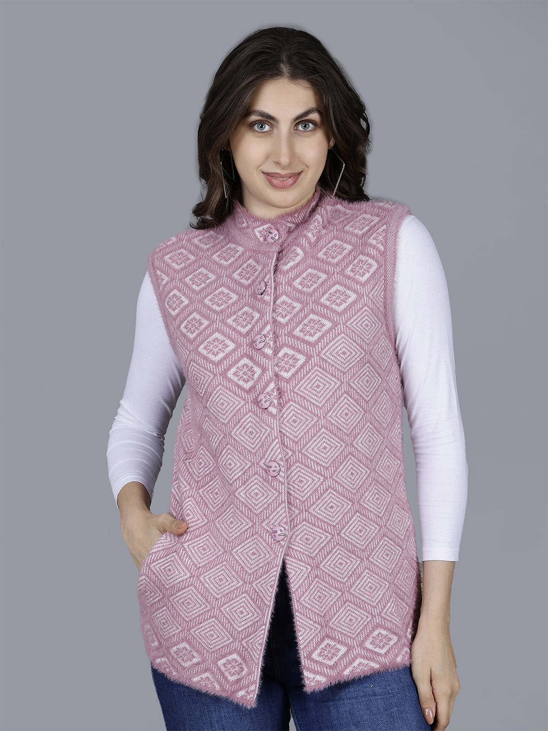 Chatanya Women Solid Geometric Cardigan