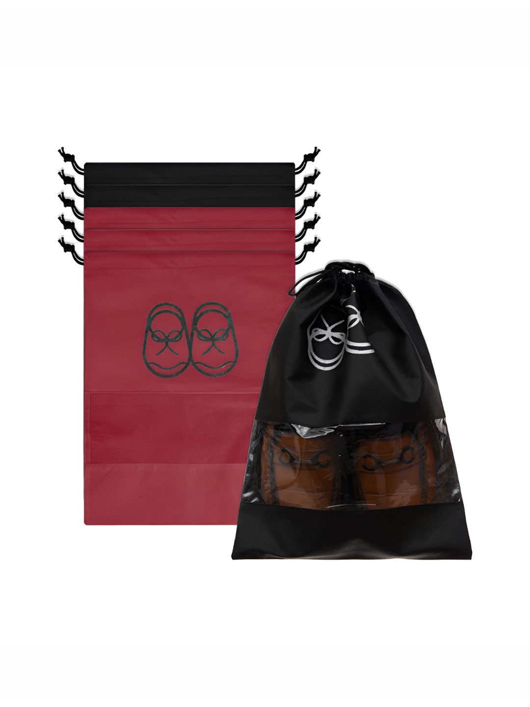 Aura Maroon & Black 6 Pieces Printed Shoes Organisers
