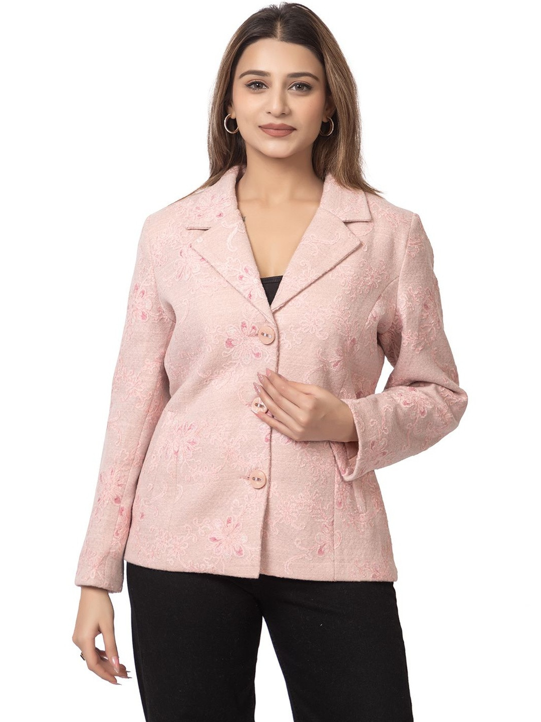 DressBerry Women Pink Stylish Winter Blazer