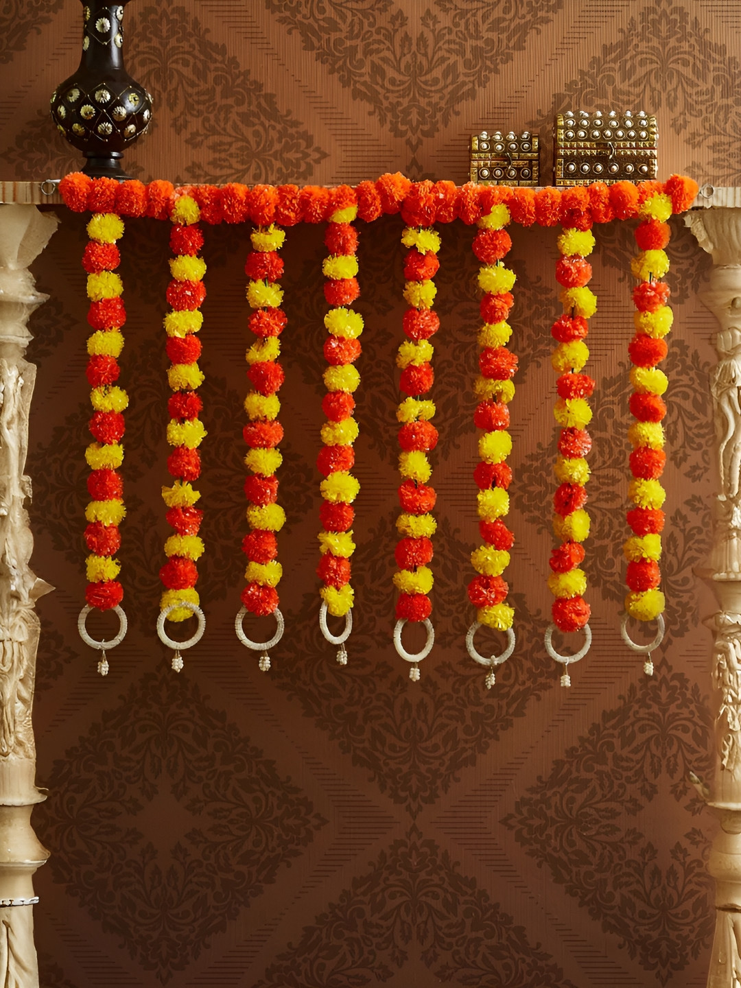 TIED RIBBONS Artificial Marigold Garland with 8 Strings for Decorations