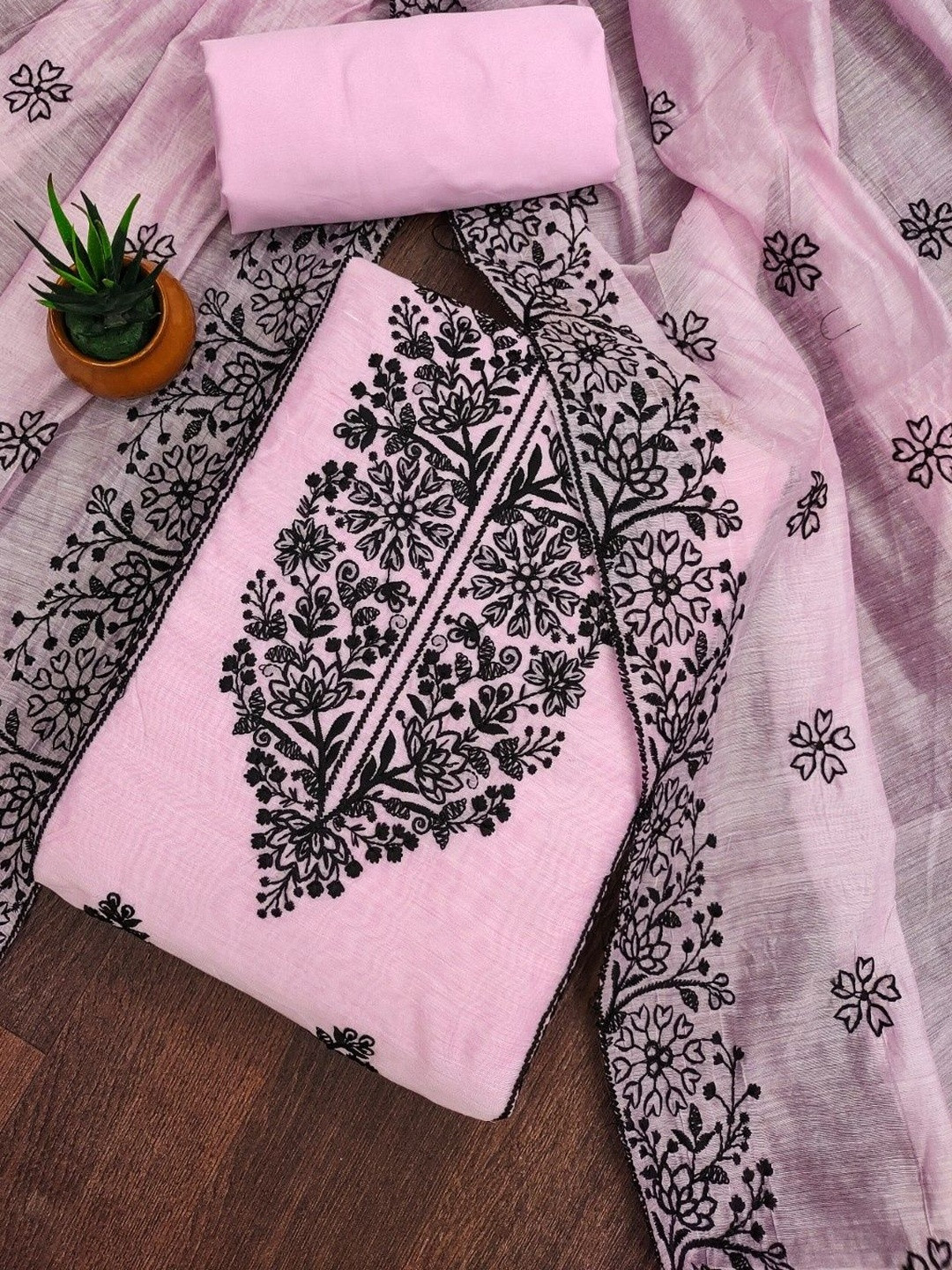 Moda Rapido Women Chanderi Embroidered Salwar Suit Dress Material with Dupatta Set