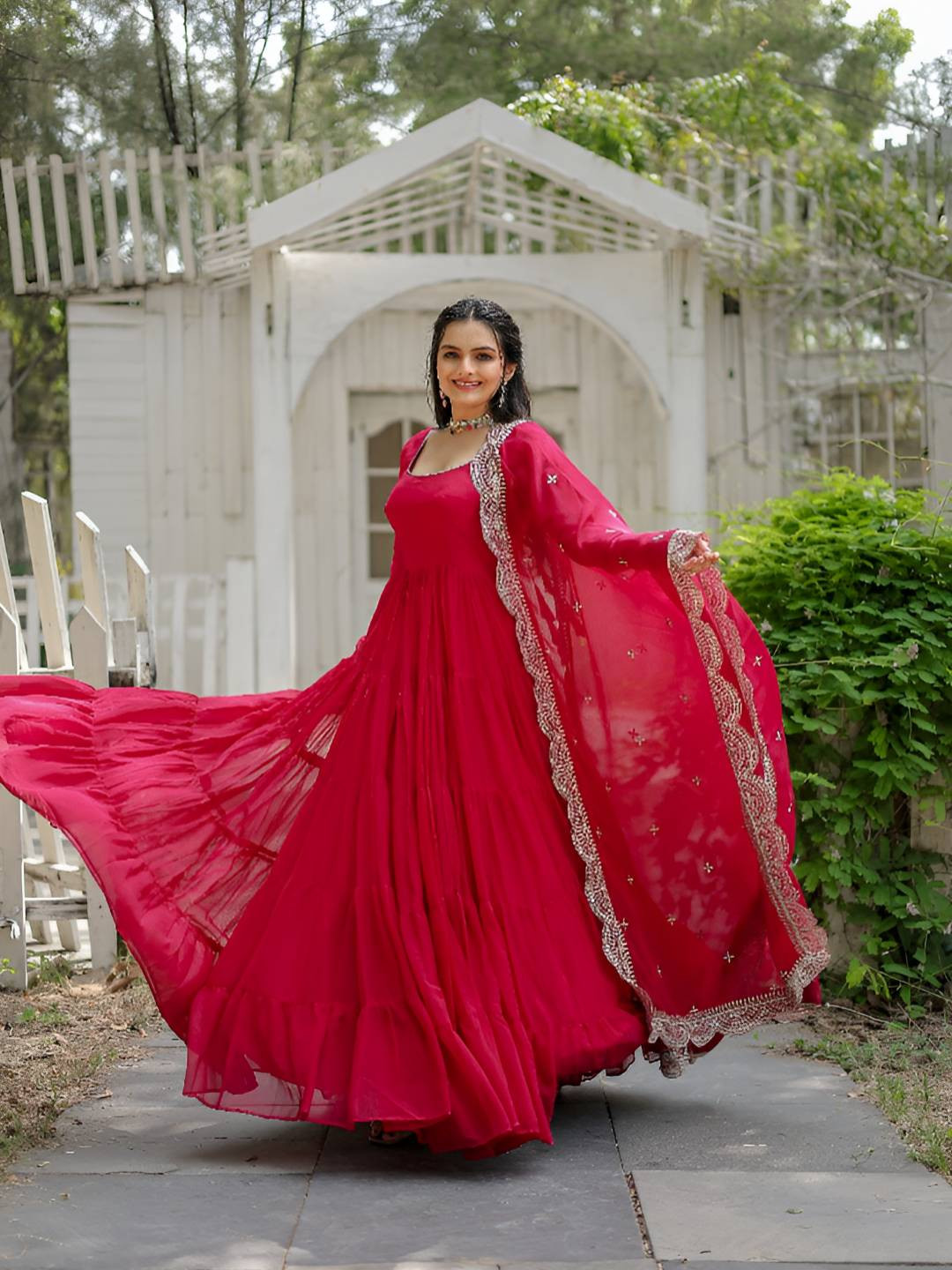 GLOSIA DESIGN Long Sleeves Empire Anarkali Kurta With Pyjamas & Dupatta